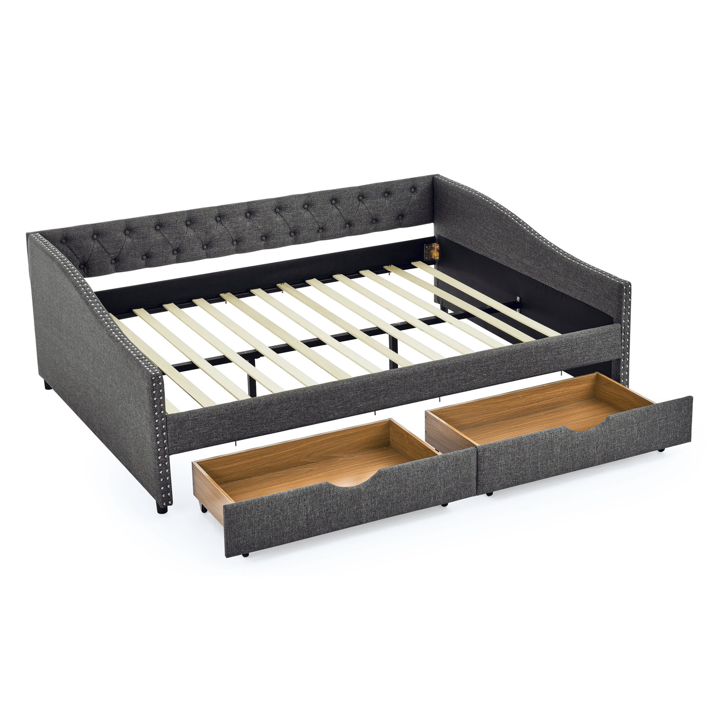 Modern Linen Upholstered Daybed with Double Drawers