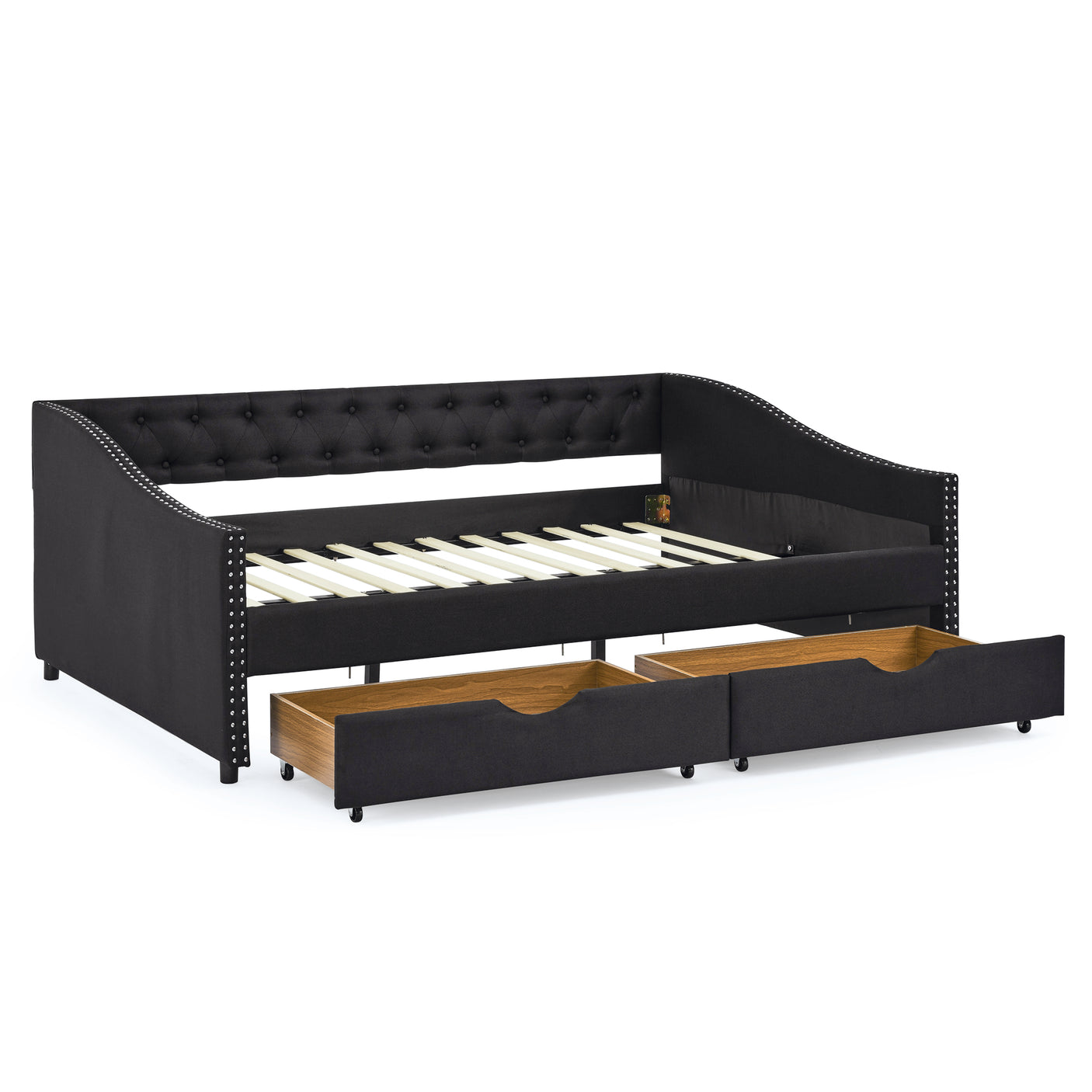 Modern Linen Upholstered Daybed with Double Drawers