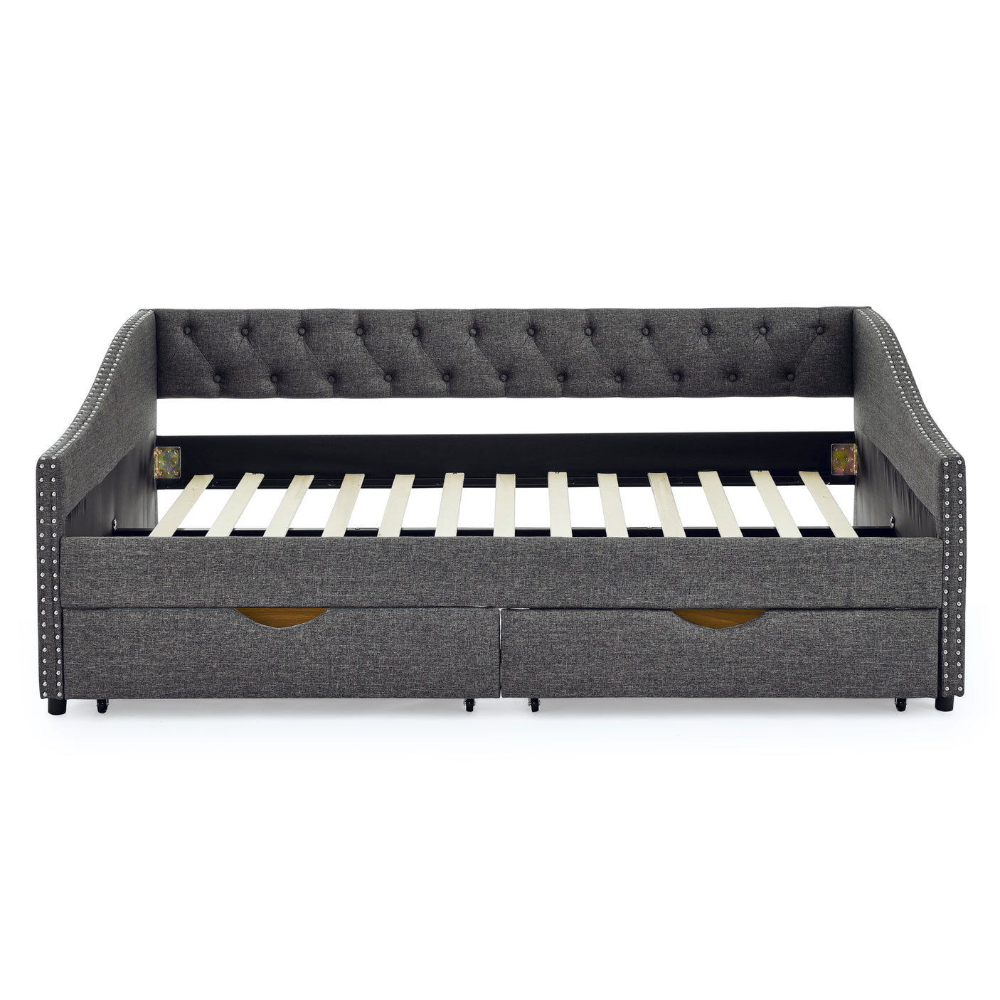 Modern Linen Upholstered Daybed with Double Drawers