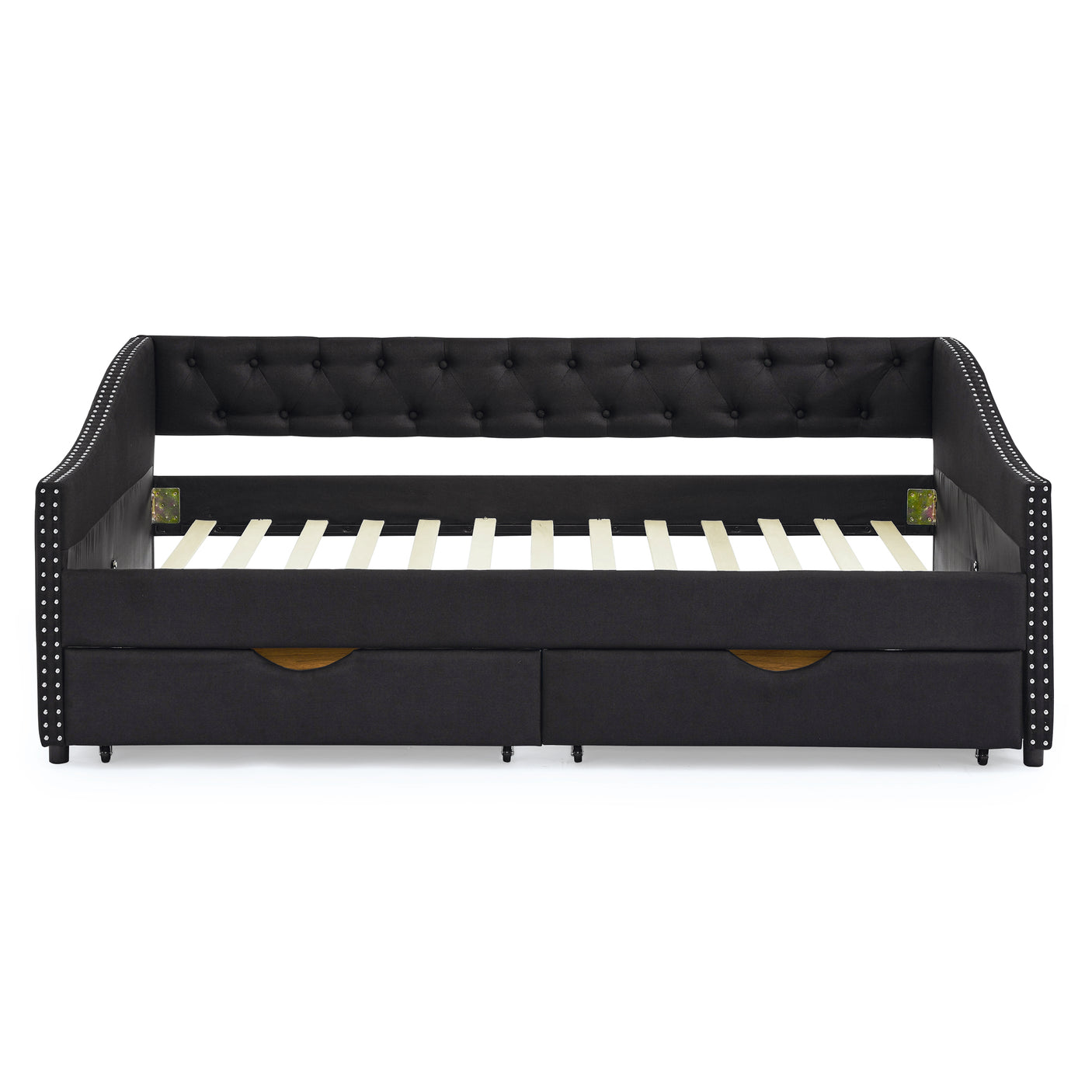 Modern Linen Upholstered Daybed with Double Drawers