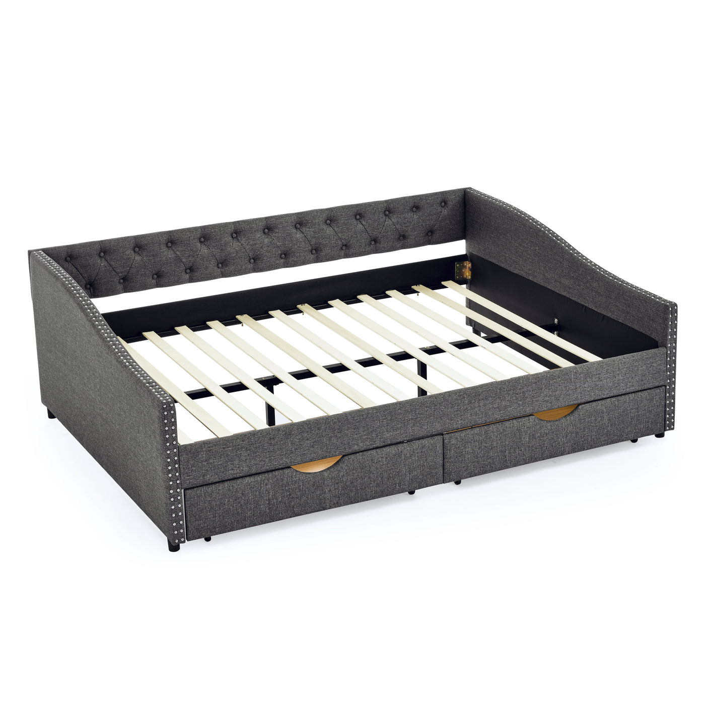 Modern Linen Upholstered Daybed with Double Drawers