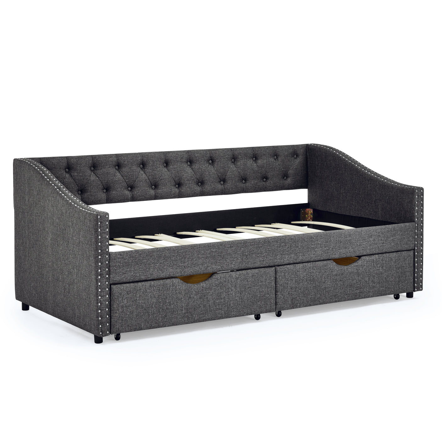 Modern Linen Upholstered Daybed with Double Drawers