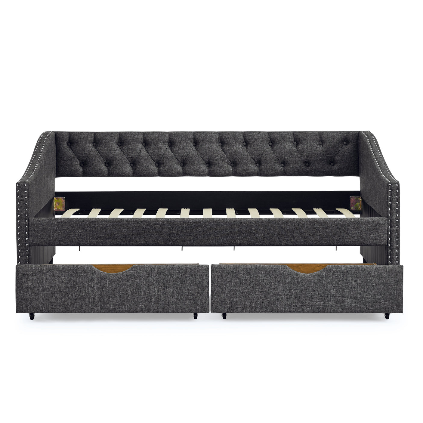 Modern Linen Upholstered Daybed with Double Drawers