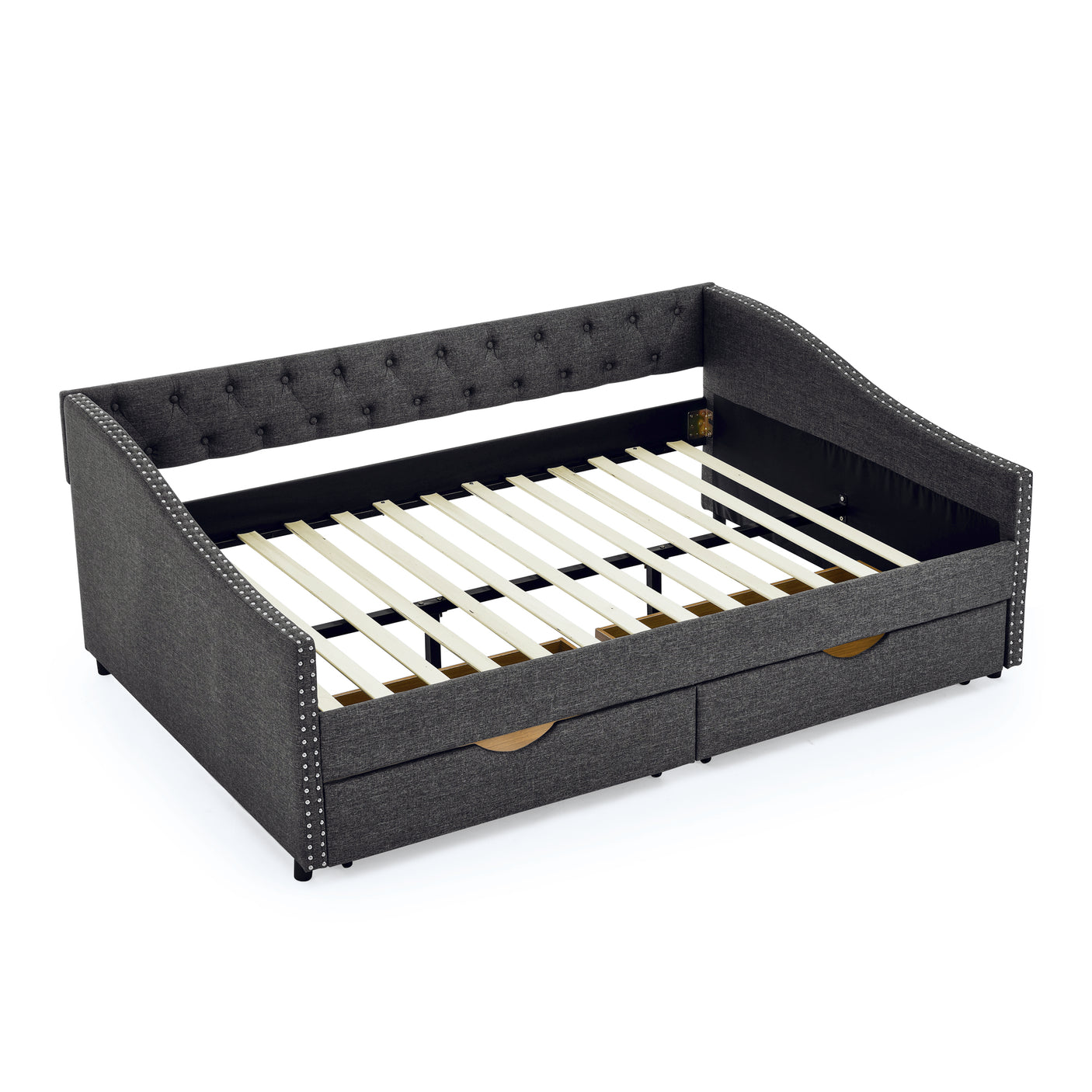 Modern Linen Upholstered Daybed with Double Drawers