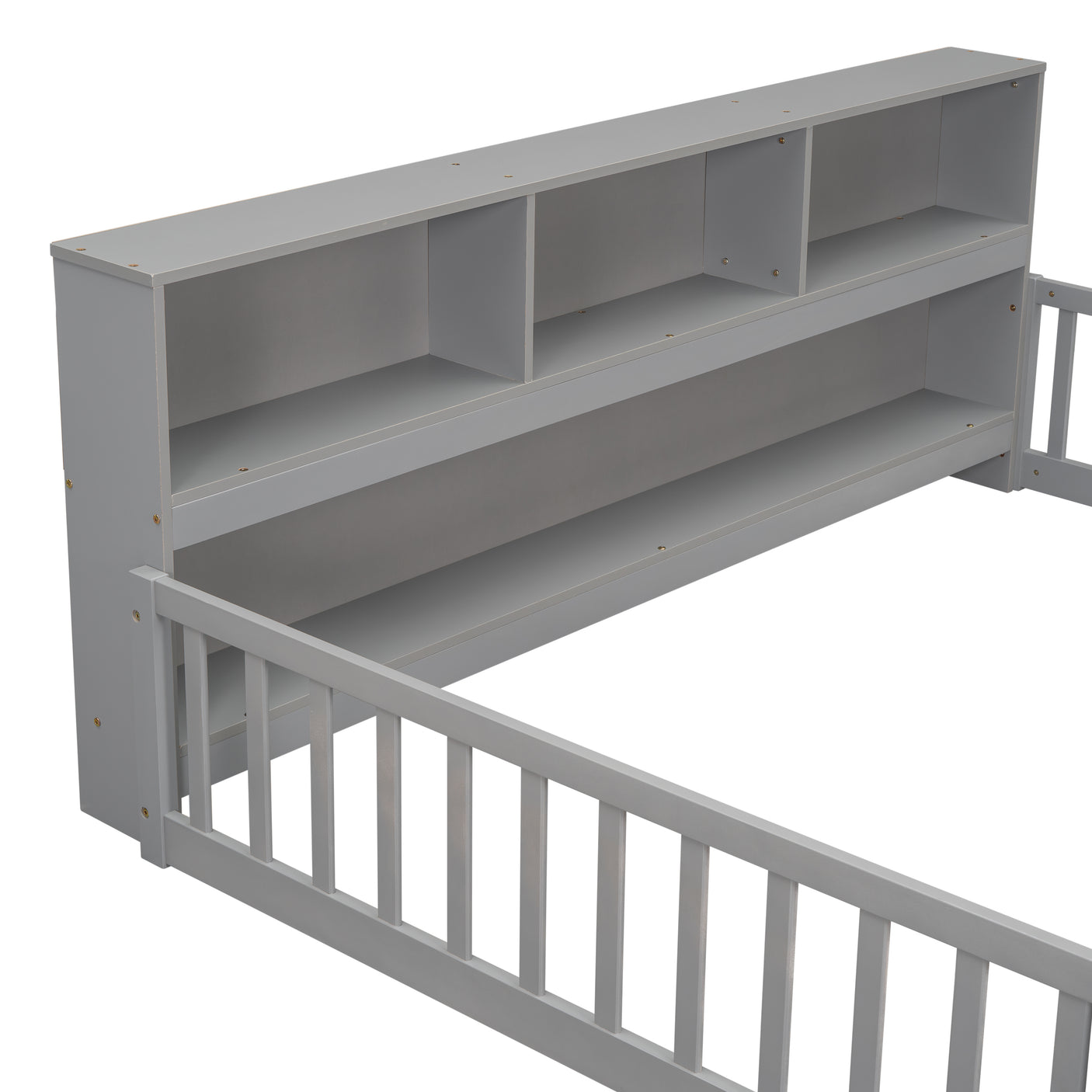 Wood Bed Frame with Bookcase & Shelves