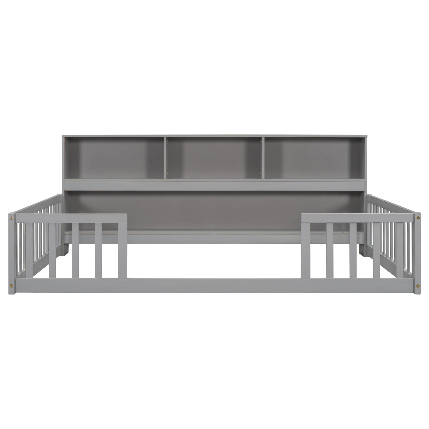 Wood Bed Frame with Bookcase & Shelves