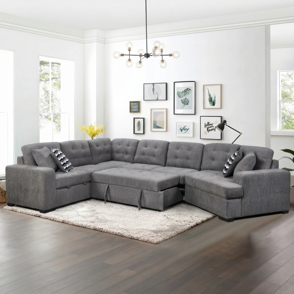 149'' L-Shaped Sectional Sleeper Sofa with Dual Pull-Out Beds, Cuddler & Chaise