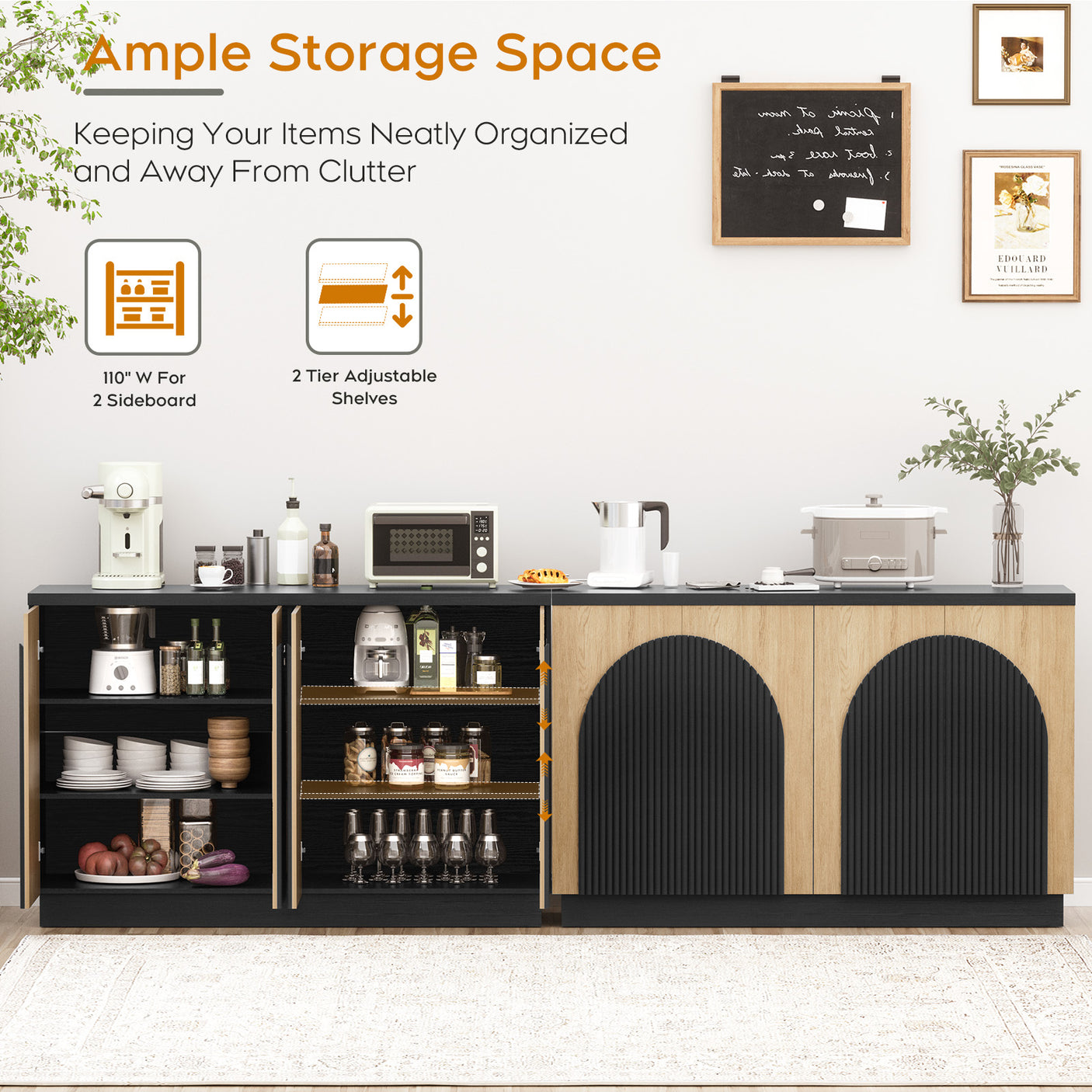 Arched Reeded Design Sideboard Buffet Cabinet