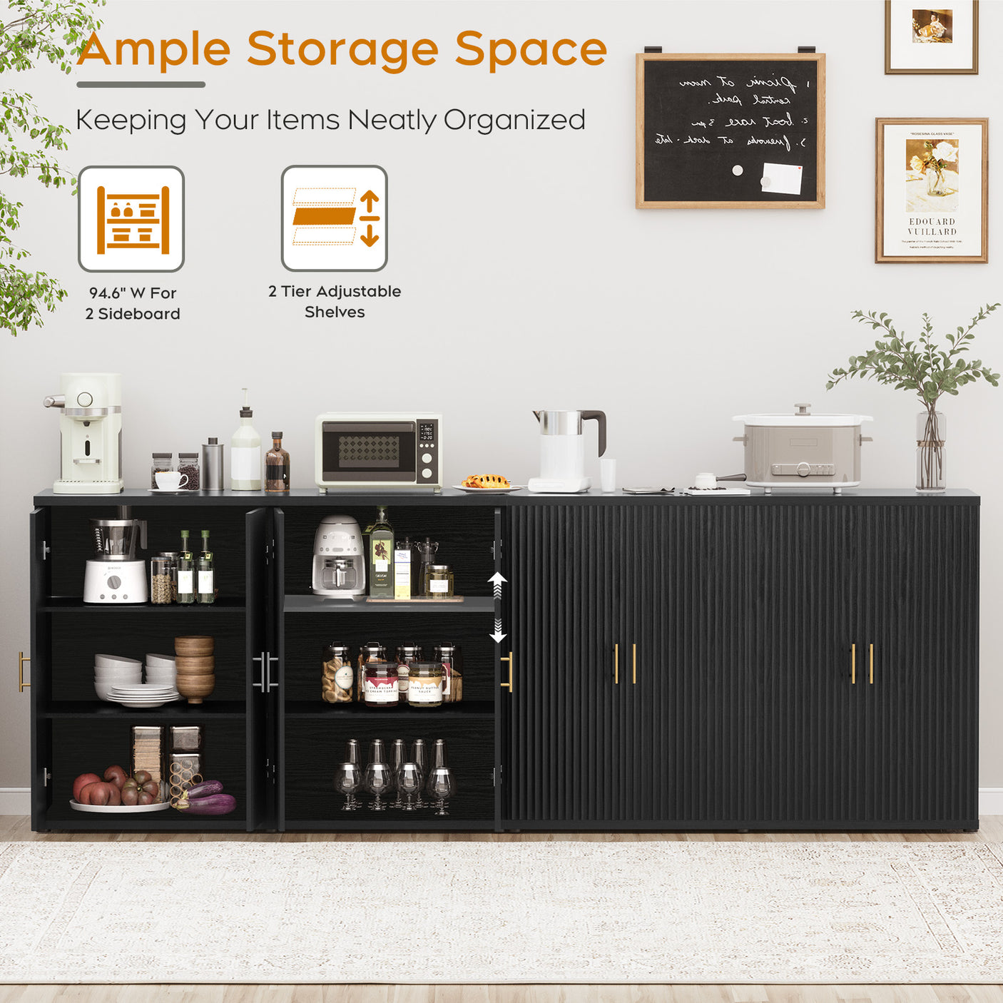 4 Doors Accent Fluted Sideboard Buffet Storage Cabinet