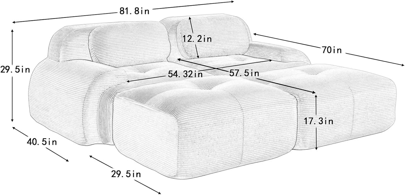 Corduroy Cloud Modular Sectional Sofa - No Assembly Required