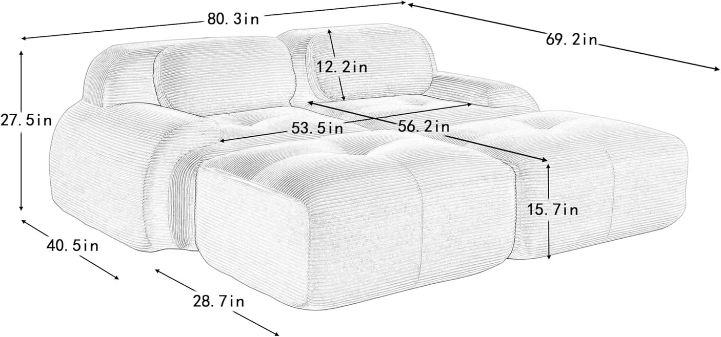 Corduroy Cloud Modular Sectional Sofa - No Assembly Required