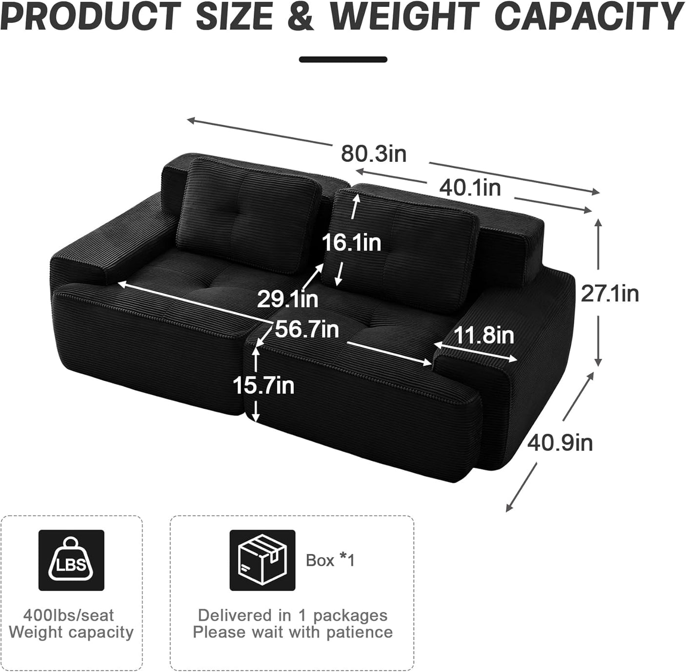 Corduroy Cloud Modular Sectional Sofa - No Assembly Required