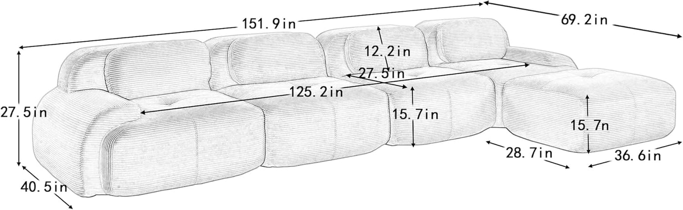 Corduroy Cloud Modular Sectional Sofa - No Assembly Required