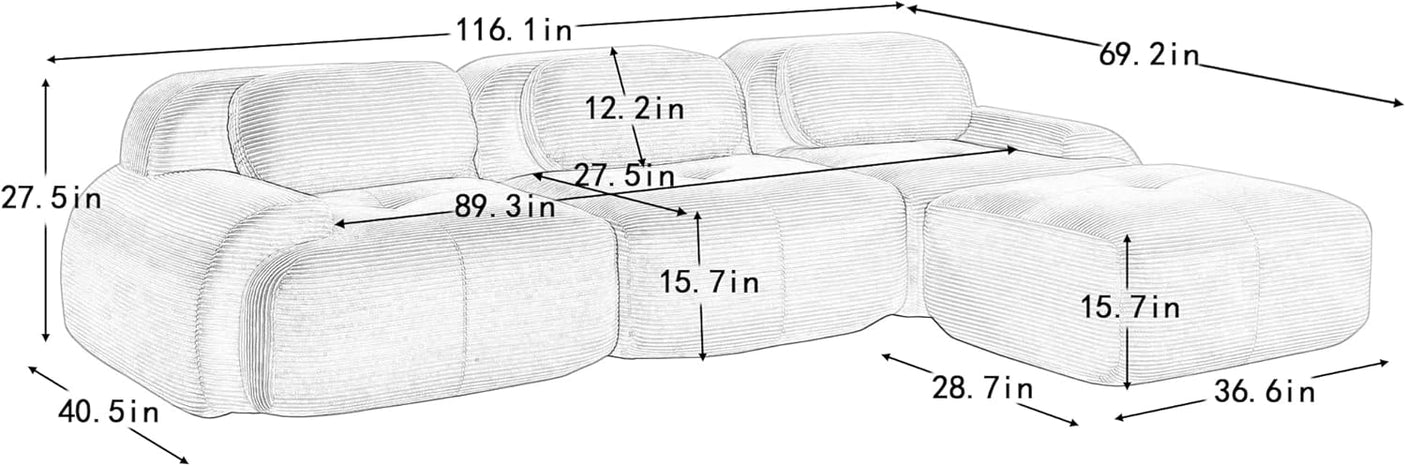 Corduroy Cloud Modular Sectional Sofa - No Assembly Required