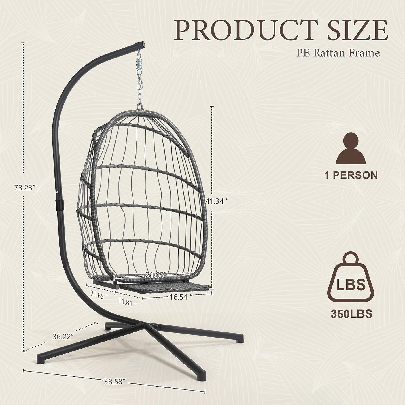Egg Hanging Chair with Stand, Footrest & Cushion | Patio & Bedroom, Charcoal Grey