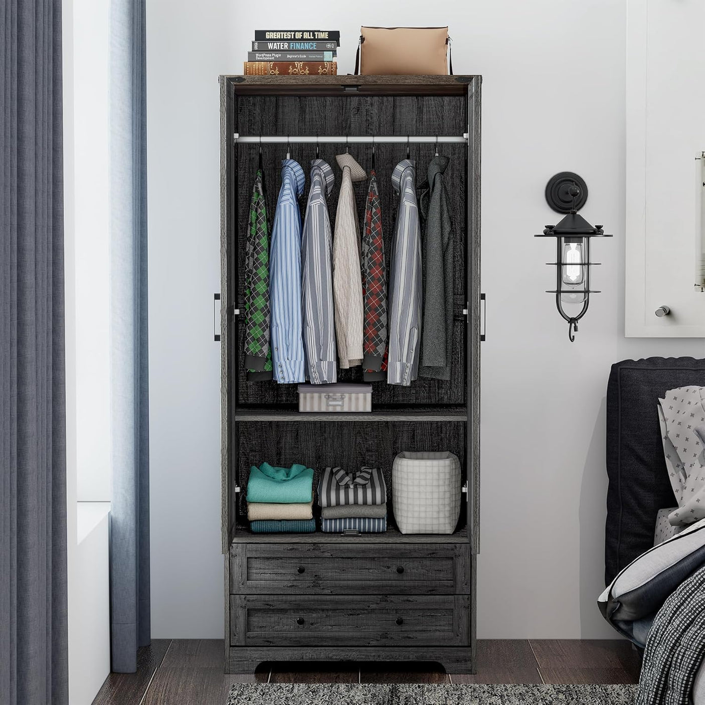 71" Modern Wooden Armoire Wardrobe Closet