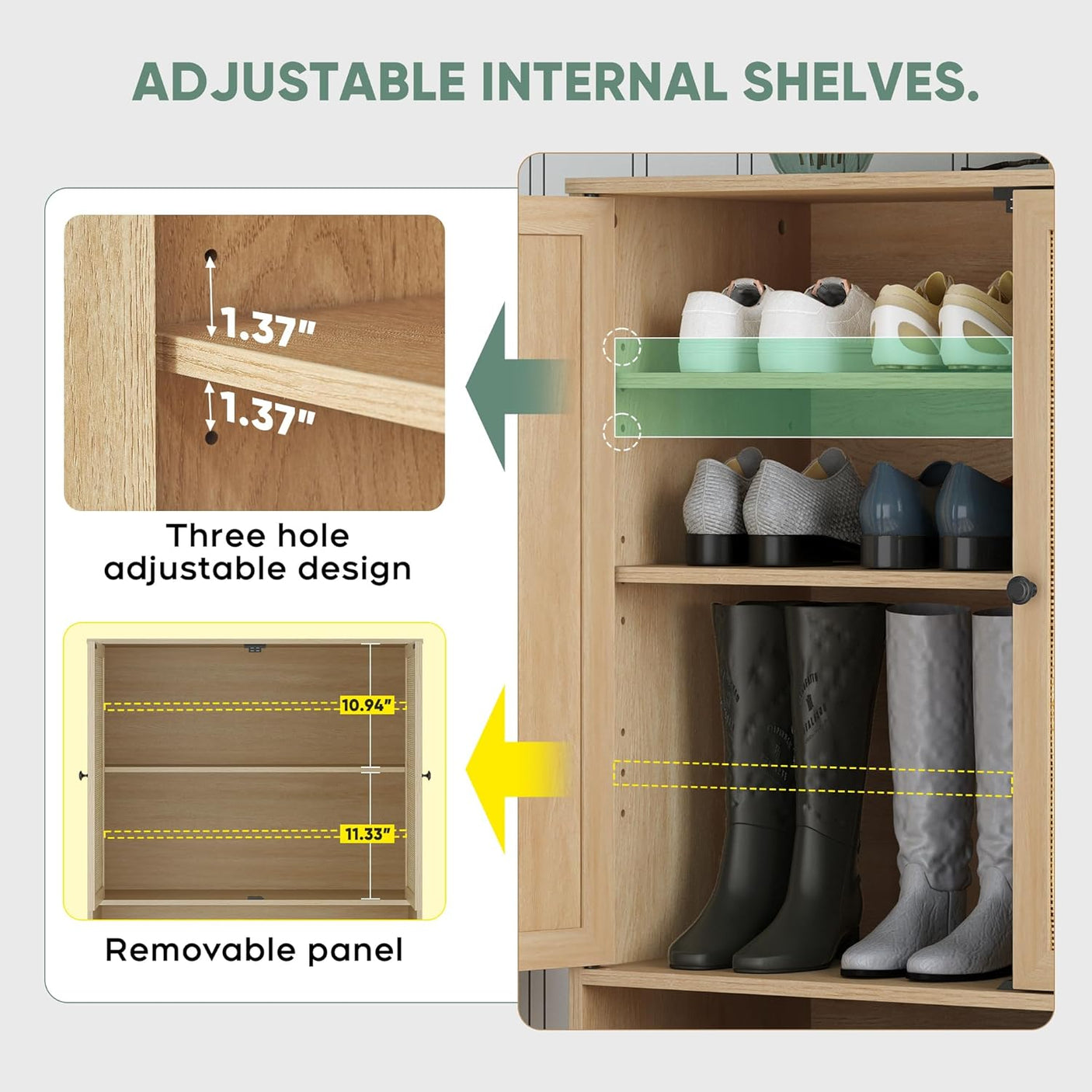 5-Tier Natural Rattan Entryway Shoe Storage Cabinet with Doors