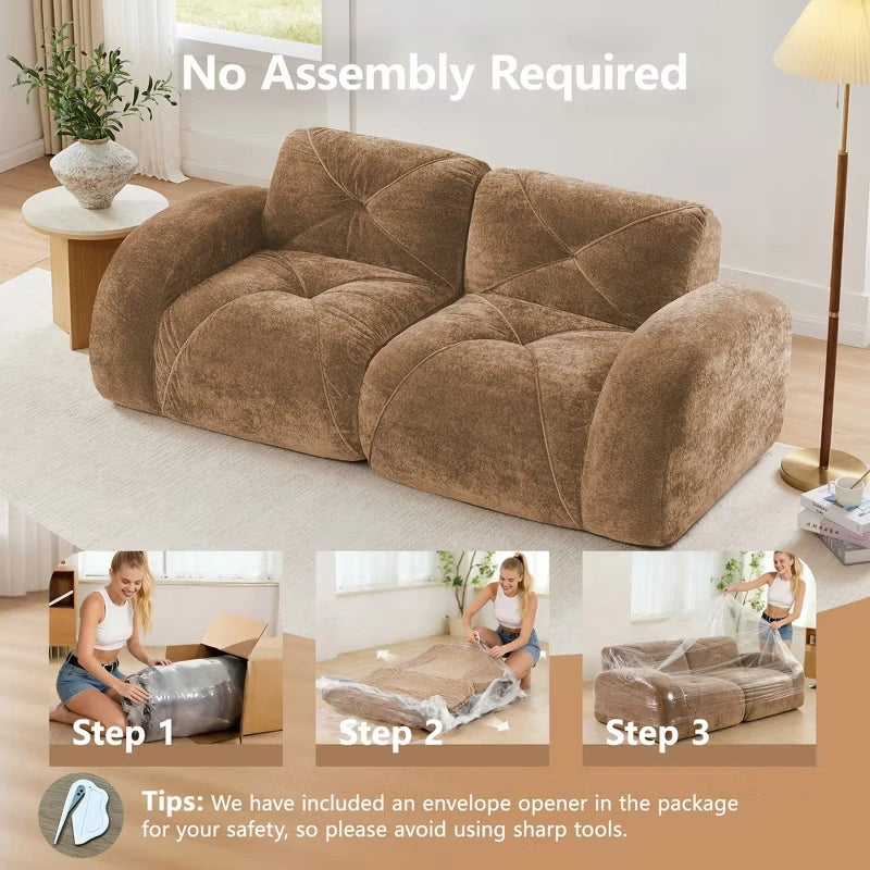 Oversized Modular Tufted Velvet Deep Seat Sofa with Ottomans - 32D Foam, No Assembly Required