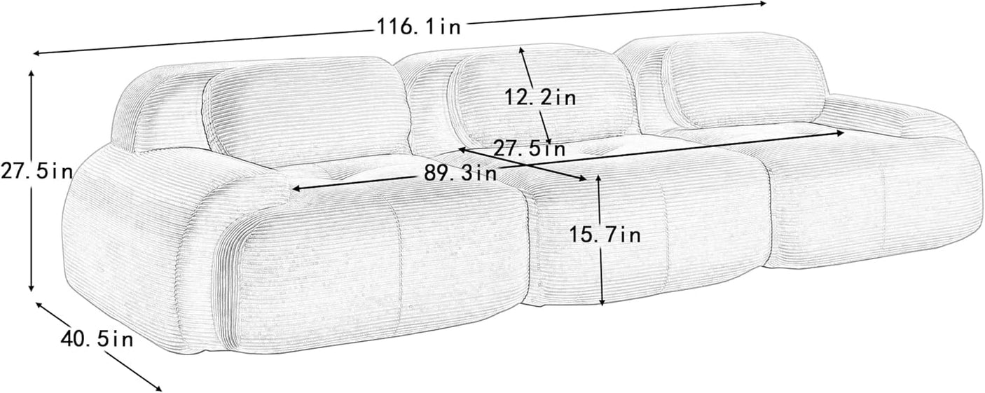Corduroy Cloud Modular Sectional Sofa - No Assembly Required