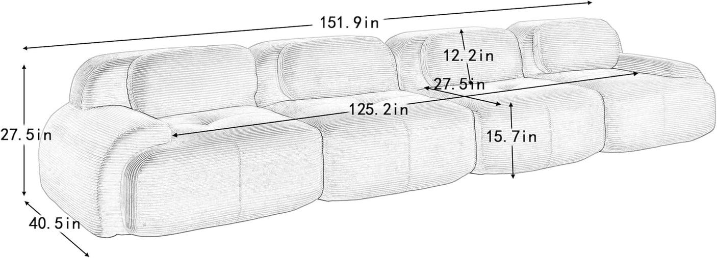 Corduroy Cloud Modular Sectional Sofa - No Assembly Required