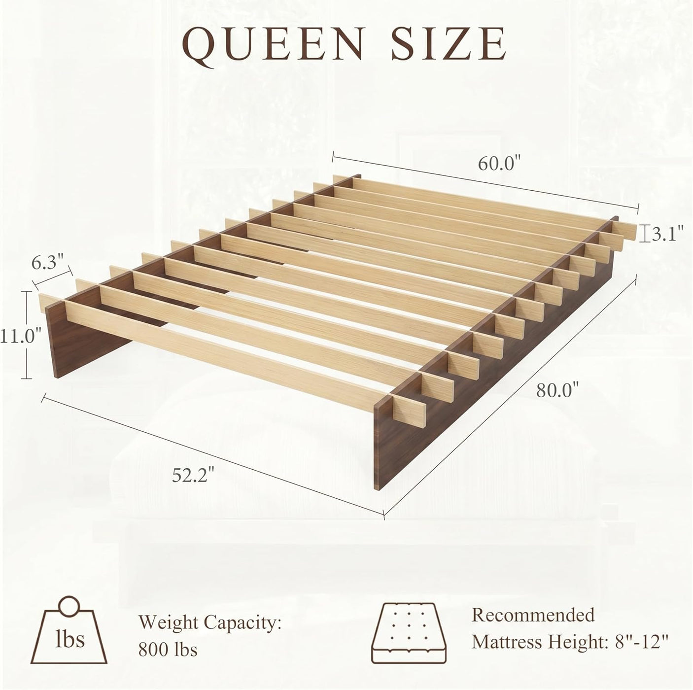 Yechen Solid Oak Platform Bed Frame | Dovetail Joinery, Wooden Slats, No Box Spring Needed