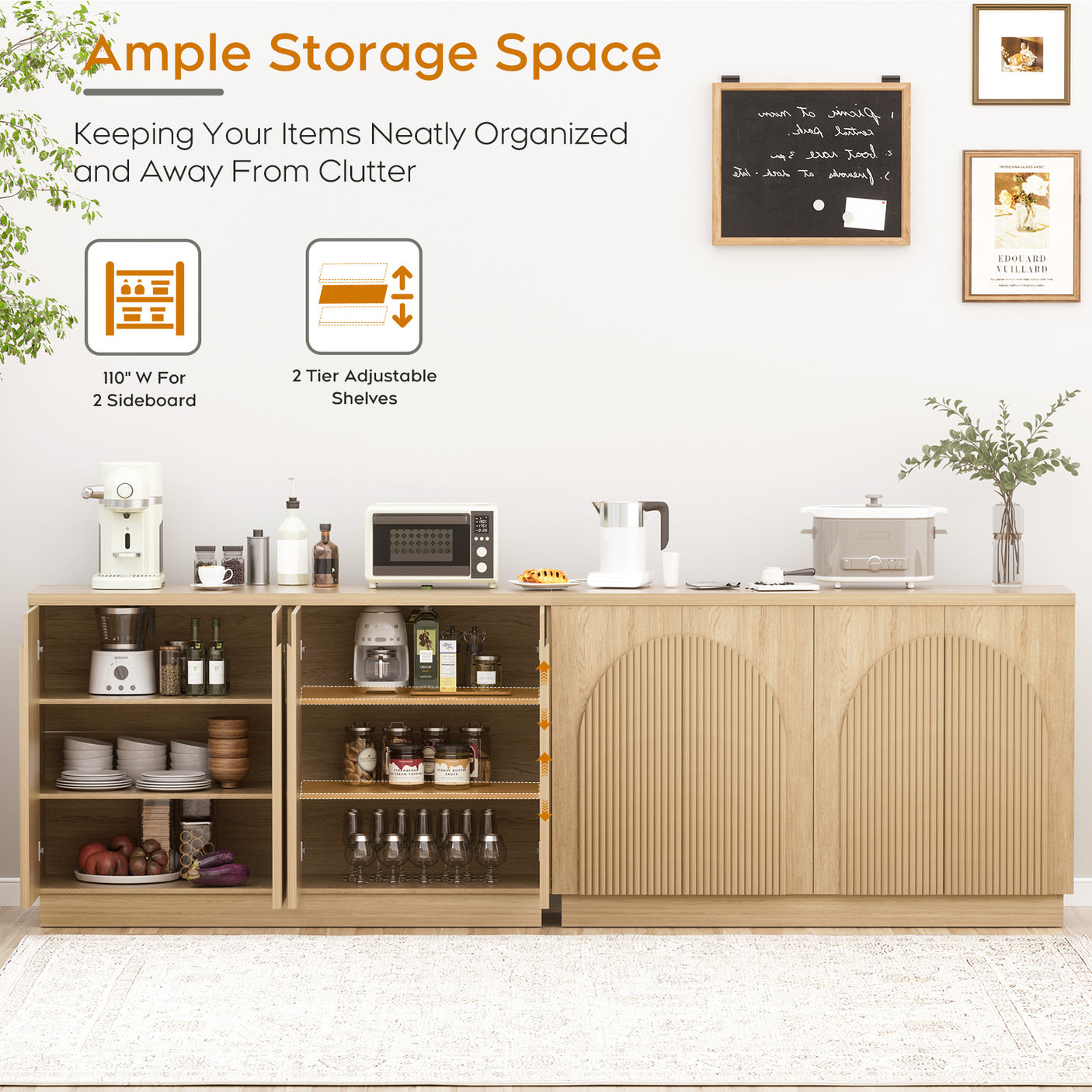 Arched Reeded Design Sideboard Buffet Cabinet