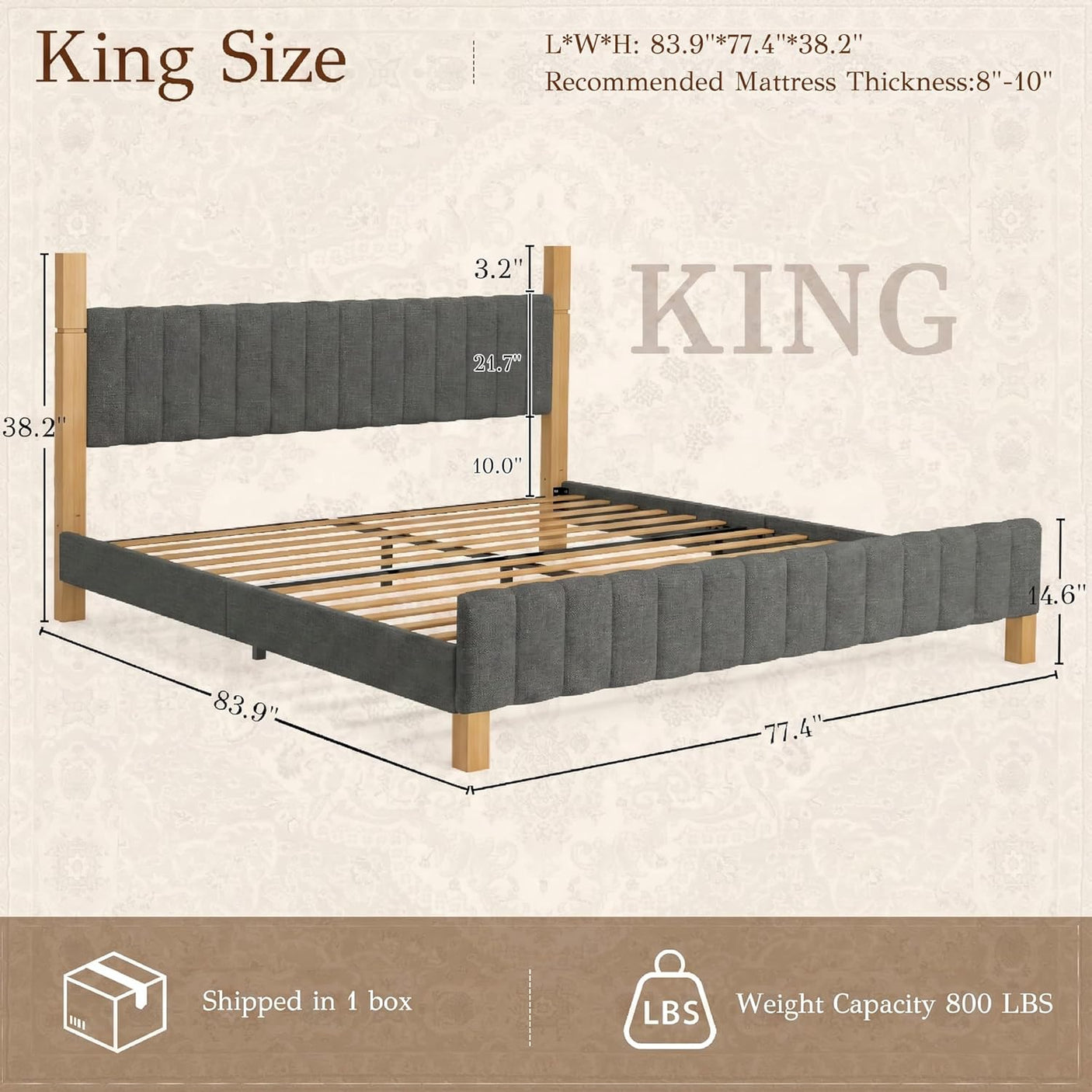 Yechen Full Size Natural Wood Bed Frame with Headboard