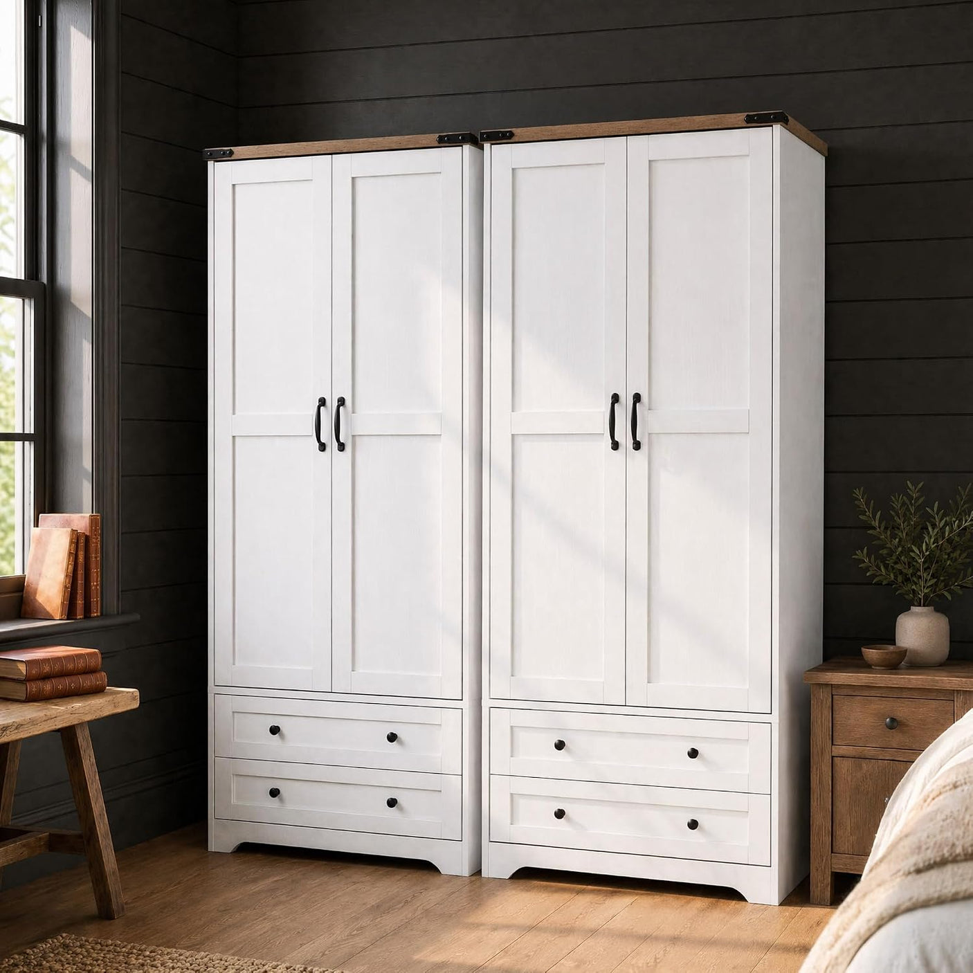 Yechen 71" Armoire Wardrobe Closet with Hanging Rod, Adjustable Shelves & 2 Drawers — White