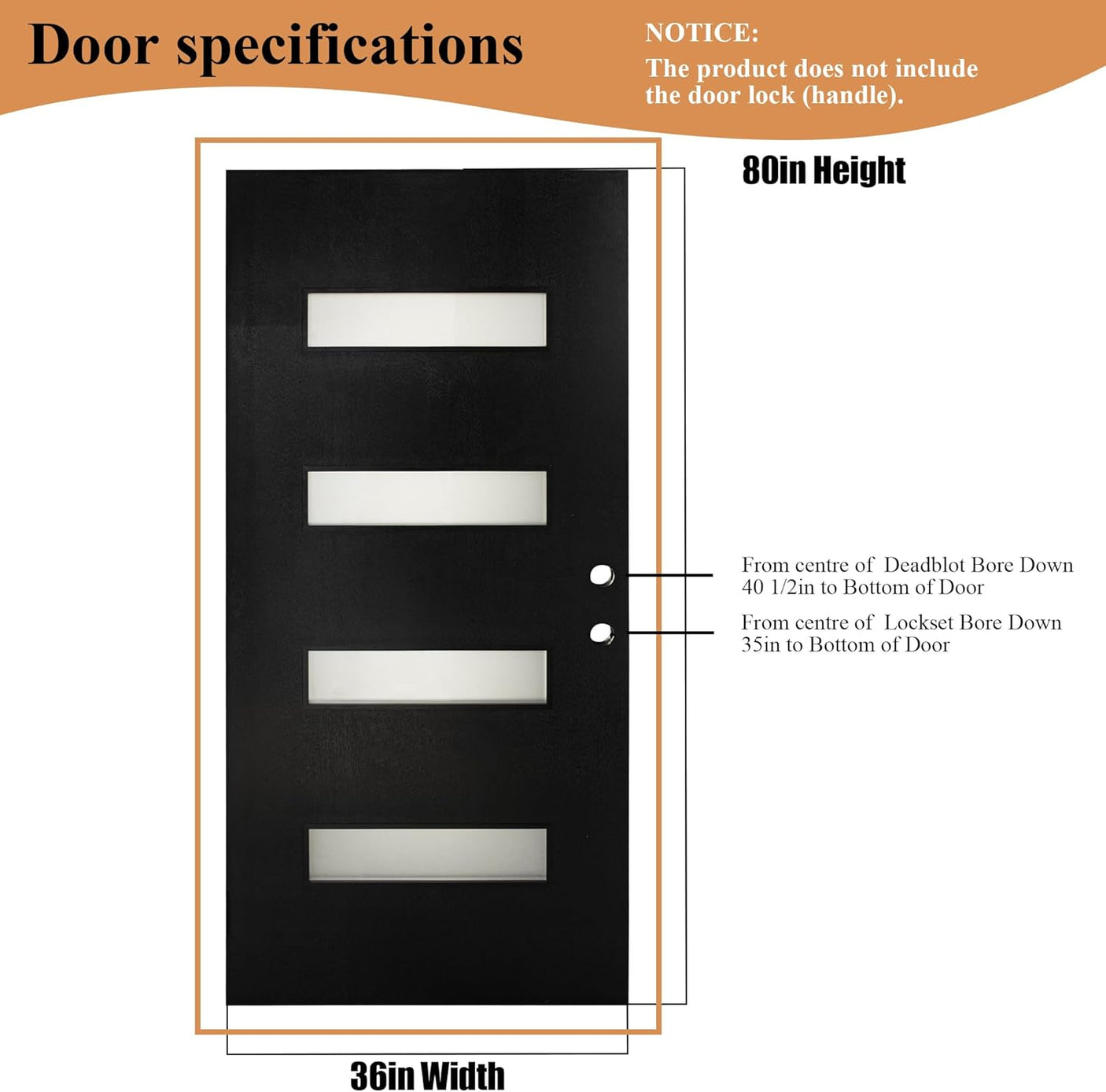 YECHEN 36" x 80" Fiberglass Pre-Hung Front Door, Contemporary Black Entry Door with Frosted Privacy Glass (Left/Right Hand Inswing)