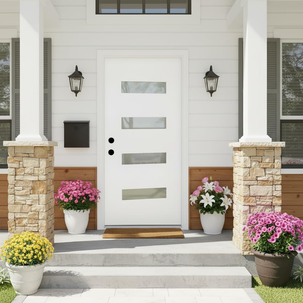 YECHEN 36" x 80" Fiberglass Pre-Hung Front Door, Contemporary Black Entry Door with Frosted Privacy Glass (Left/Right Hand Inswing)
