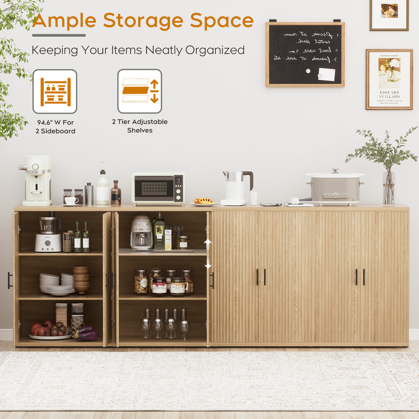 4 Doors Accent Fluted Sideboard Buffet Storage Cabinet