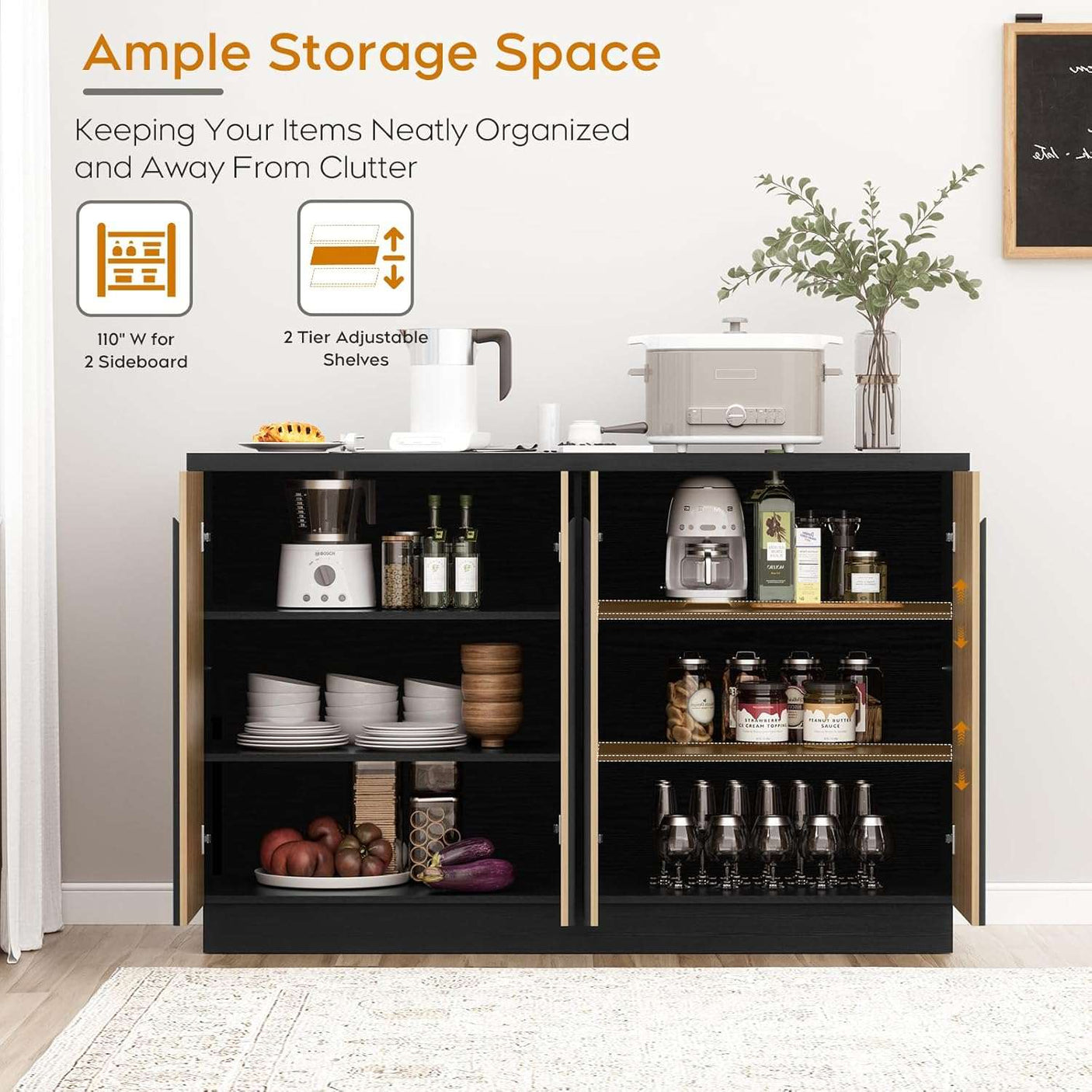 Arched Reeded Design Sideboard Buffet Cabinet