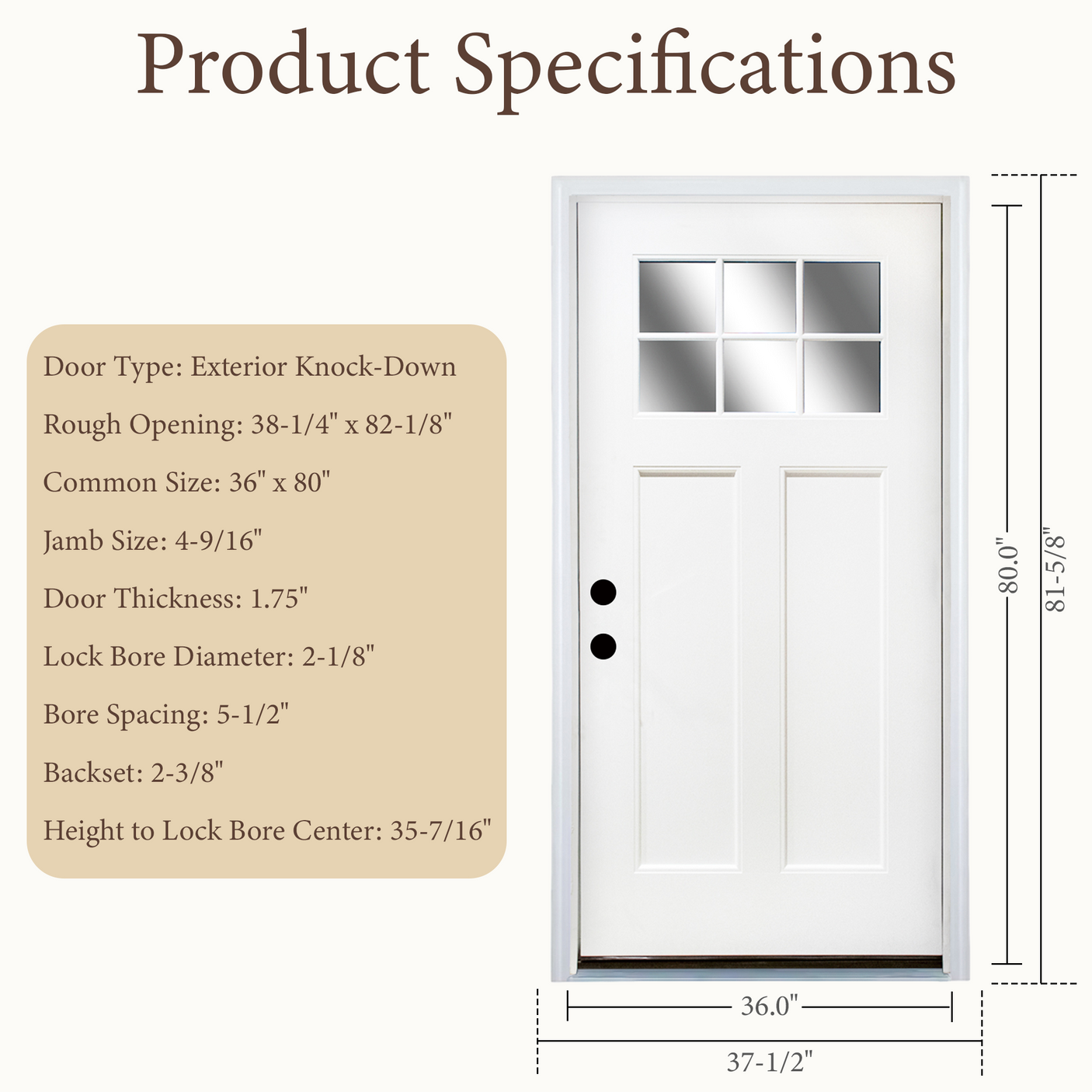 36" x 80" Fiberglass Modern Textured Entry Door (White-08) Left /Right Hand Inswing