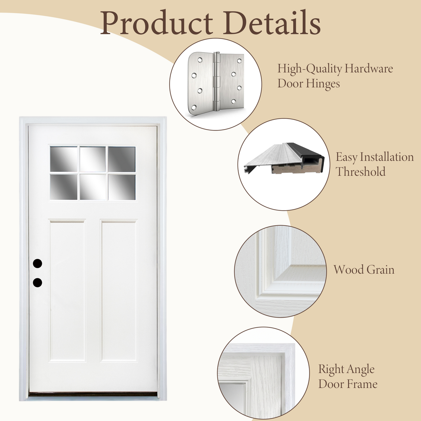 36" x 80" Fiberglass Modern Textured Entry Door (White-08) Left /Right Hand Inswing