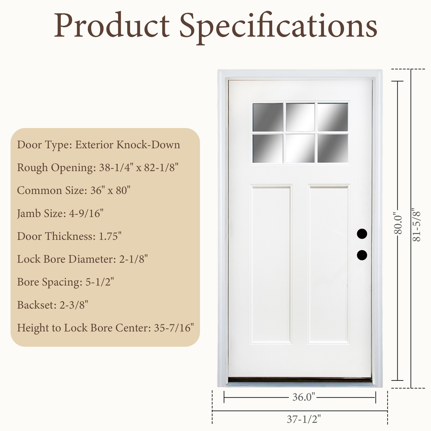 36" x 80" Fiberglass Modern Textured Entry Door (White-08) Left /Right Hand Inswing