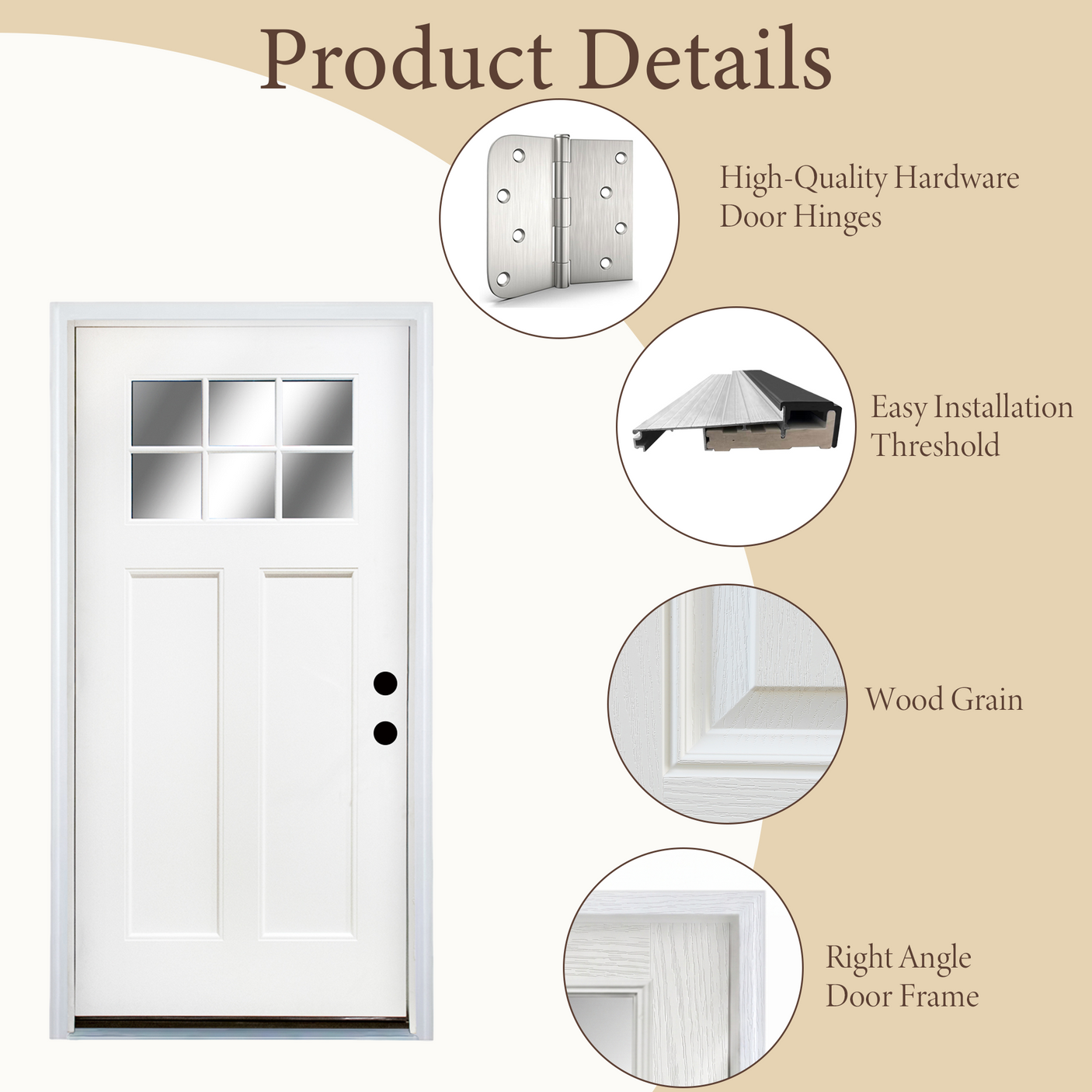 36" x 80" Fiberglass Modern Textured Entry Door (White-08) Left /Right Hand Inswing