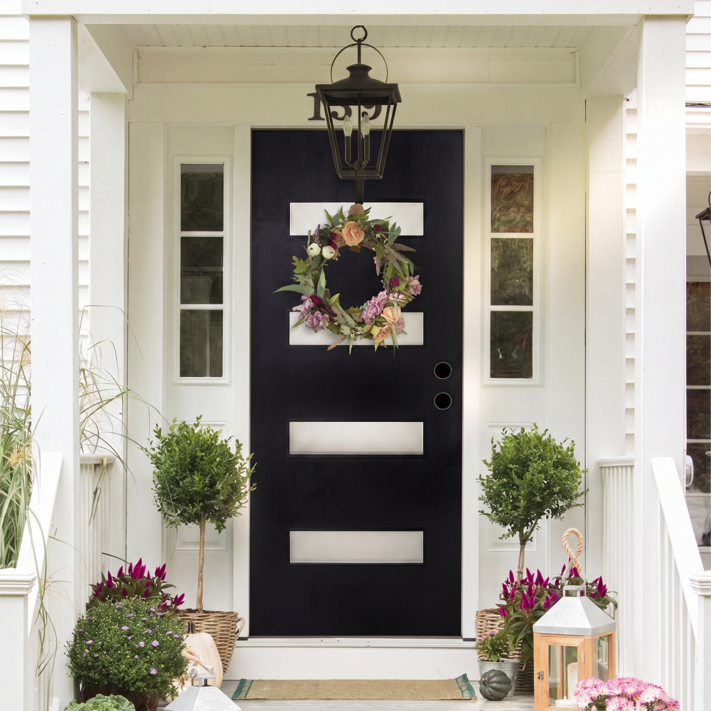 36x80 Black Fiberglass Entry Door with Frosted Glass | Left Inswing