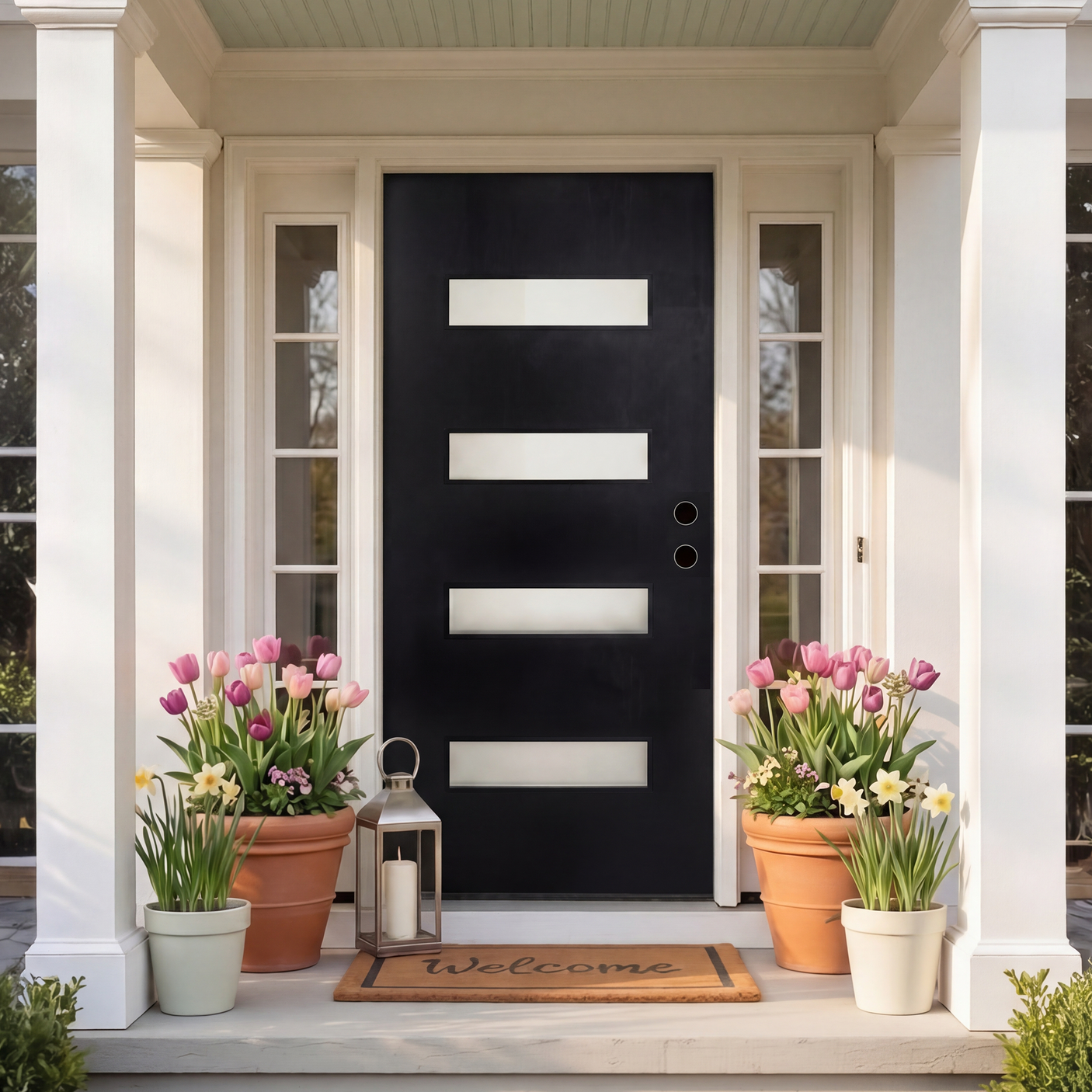 36x80 Black Fiberglass Entry Door with Frosted Glass | Left Inswing