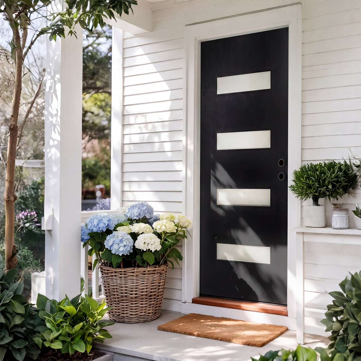 36x80 Black Fiberglass Entry Door with Frosted Glass | Left Inswing