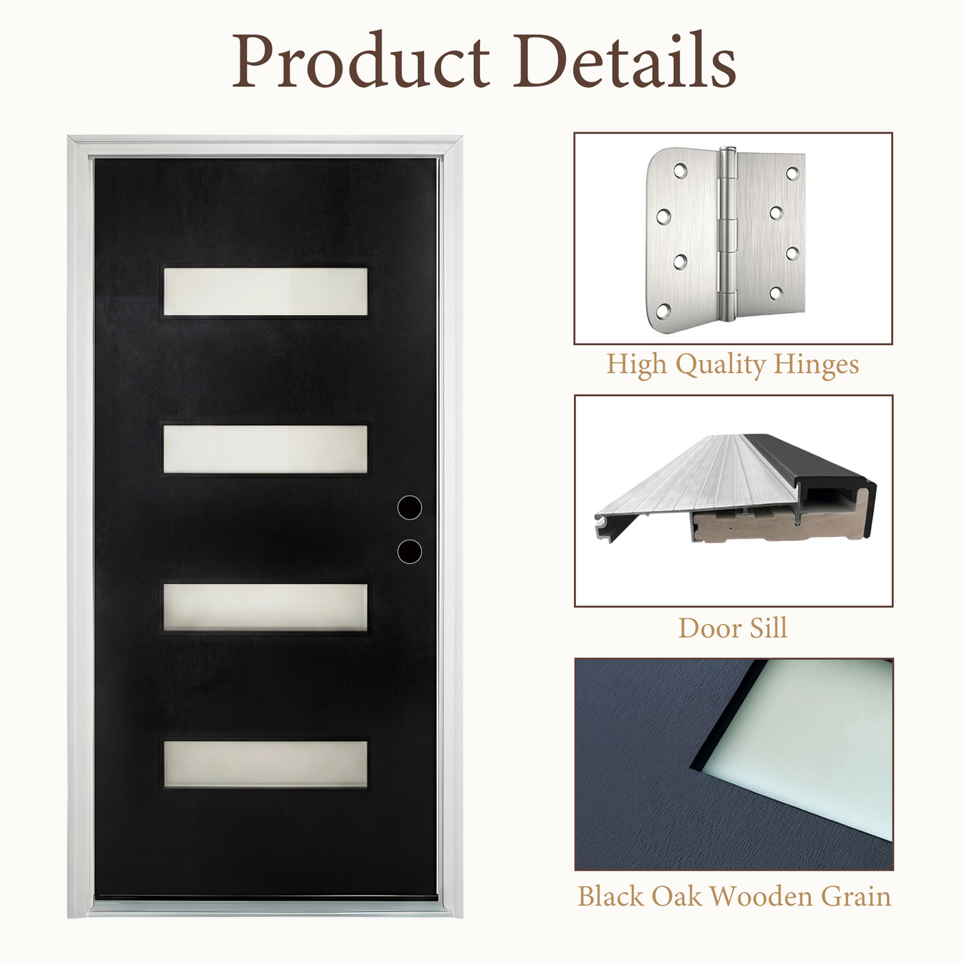 36x80 Black Fiberglass Entry Door with Frosted Glass | Left Inswing