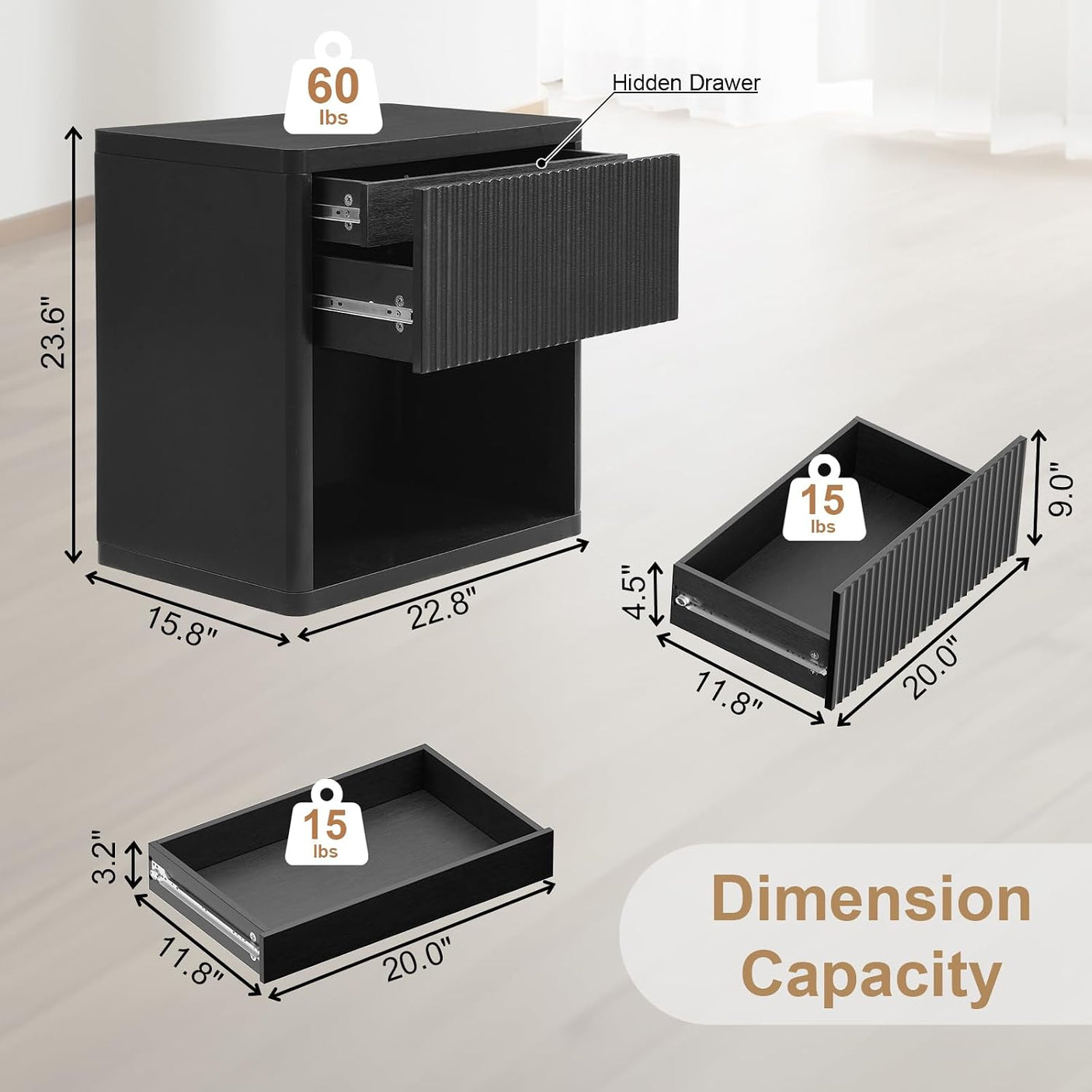Large Modern Nightstand with Small Built-in Drawers