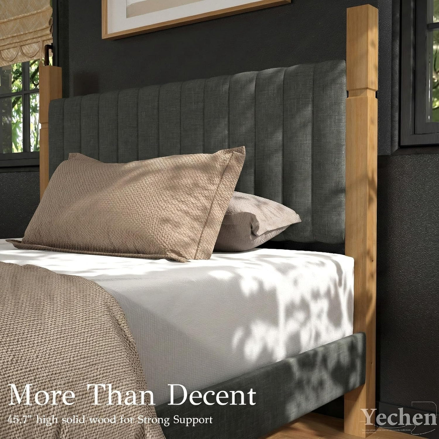 Yechen Full Size Natural Wood Bed Frame with Headboard