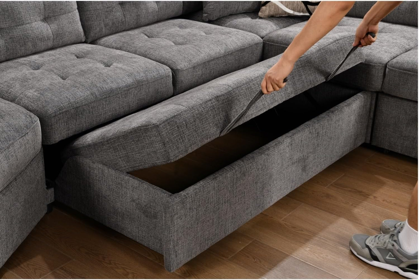 149'' Oversized Large Sectional Sleeper Sofa with Pull Out Bed & Cuddler | 7-Seater L-Shaped Sectional Couch with Chaise Lounge