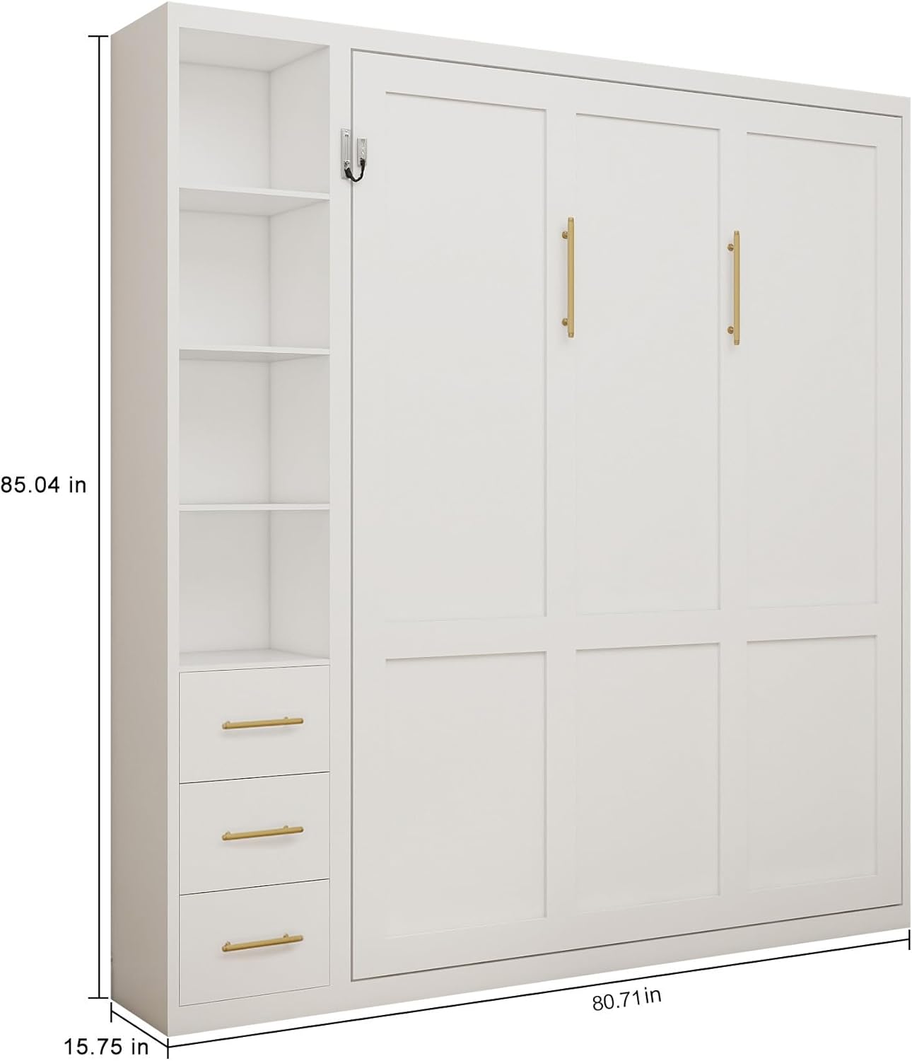 Queen Murphy Bed with Side Storage Cabinet & Bookshelf | Space-Saving Wall Bed | Yechen Home