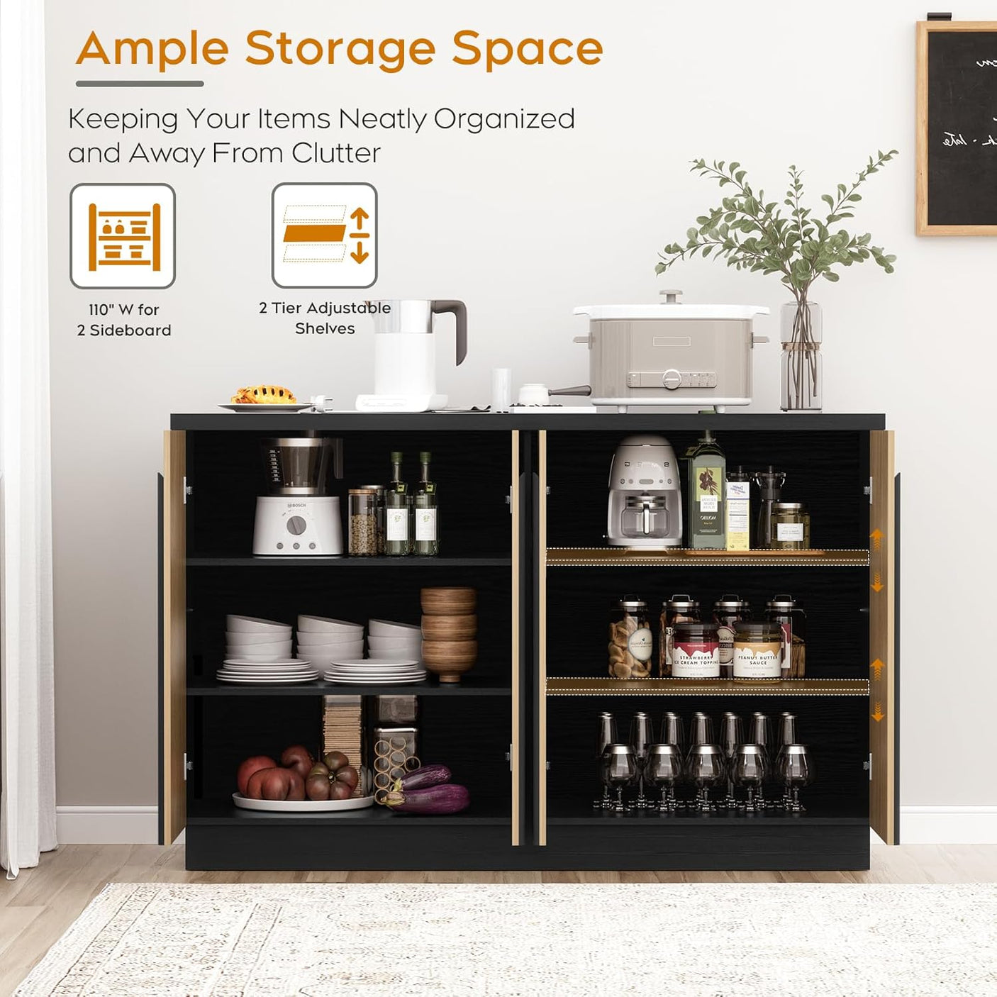 Arched Reeded Design Sideboard Buffet Cabinet