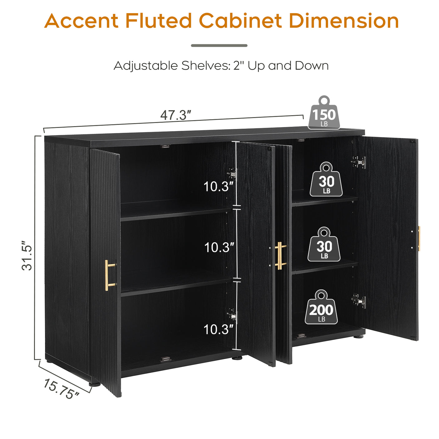 4 Doors Accent Fluted Sideboard Buffet Storage Cabinet