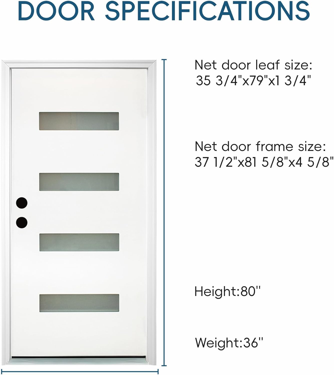 YECHEN 36" x 80" Fiberglass Pre-Hung Front Door, Contemporary Black Entry Door with Frosted Privacy Glass (Left/Right Hand Inswing)