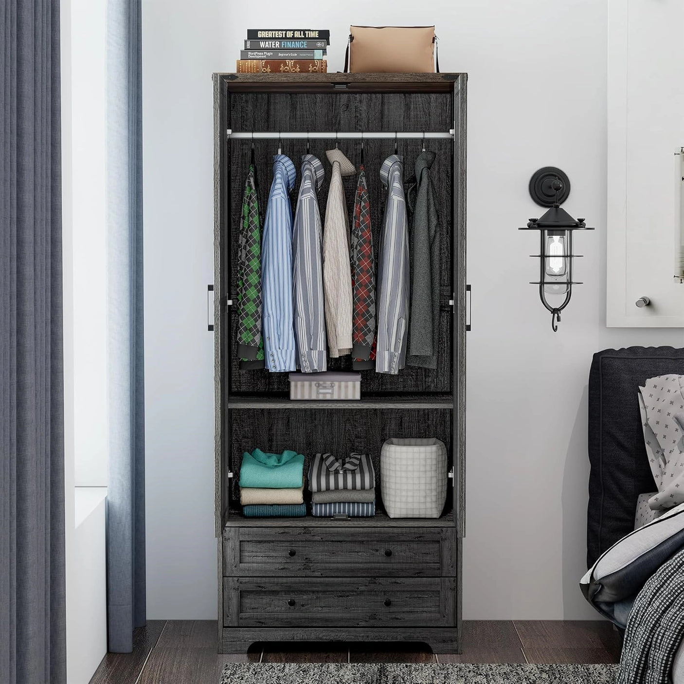 YECHEN 71" Modern Armoire Wardrobe: All-in-One Storage with 2 Drawers & Adjustable Shelves