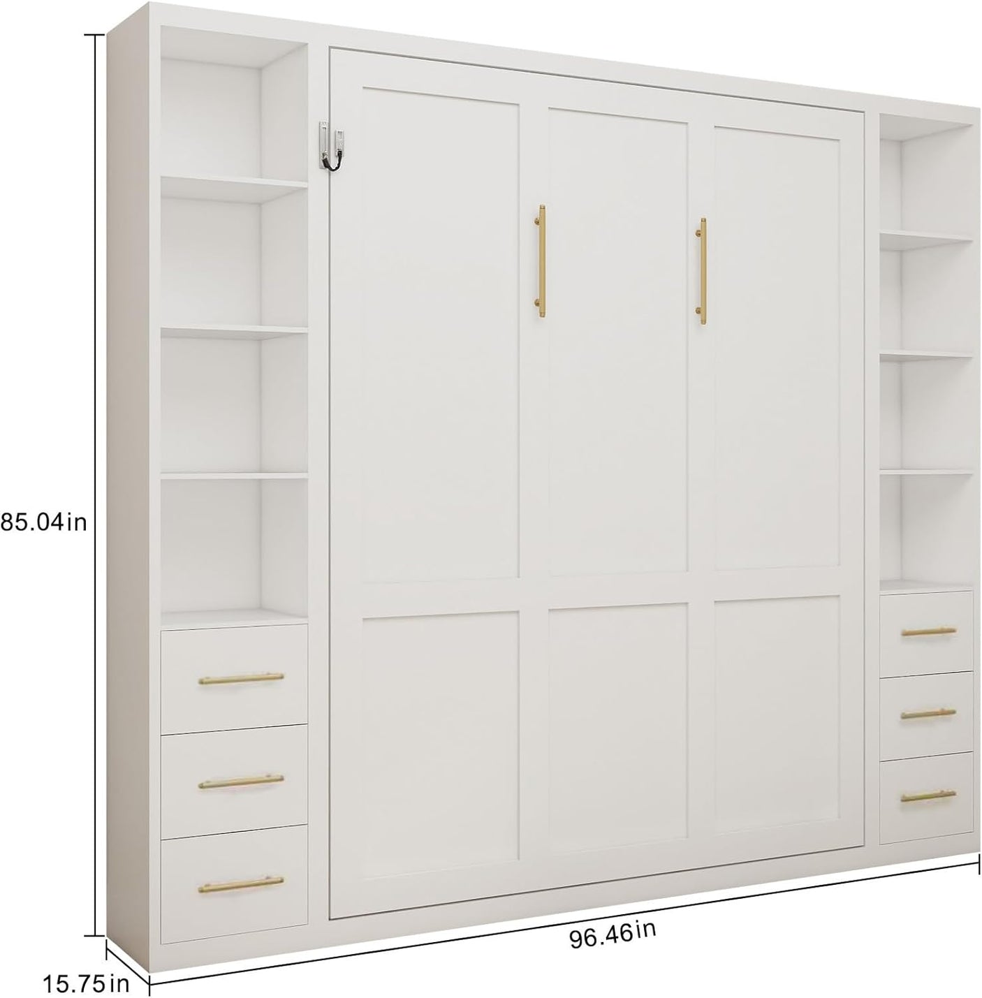 Queen Murphy Bed with Dual Side Storage Cabinets & Bookshelves | Space-Saving Wall Bed | Yechen Home