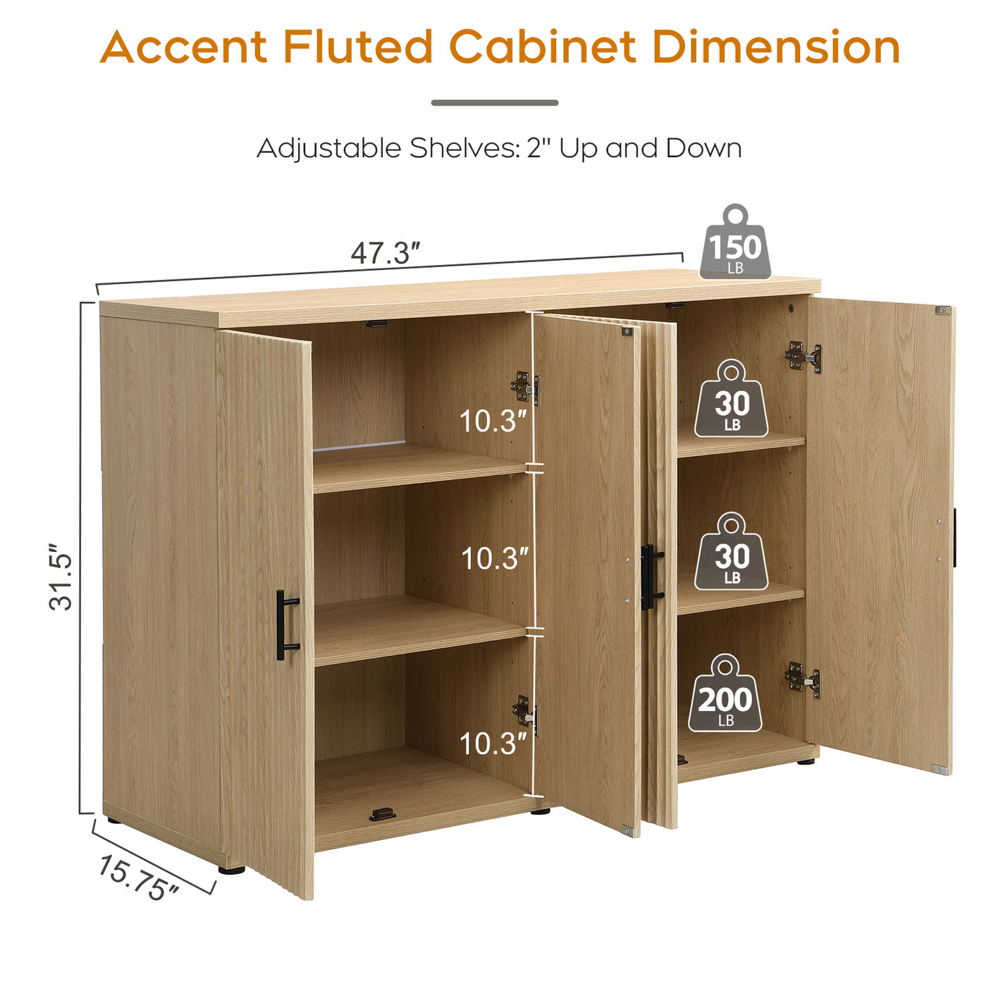 4 Doors Accent Fluted Sideboard Buffet Storage Cabinet